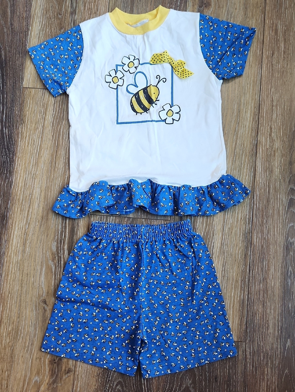 2 pc Kaboom Bee Bumblebee Shirt Shorts Set Blue Yellow White